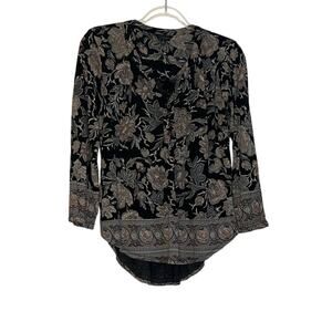 Black Floral Flowy Vneck Top M